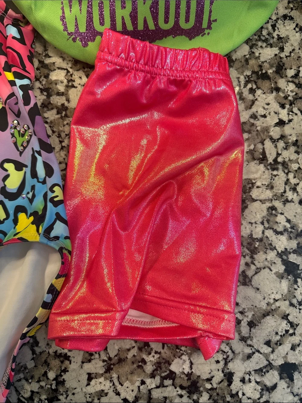 Neon Heart Print Leotard with Pink Metallic Shorts